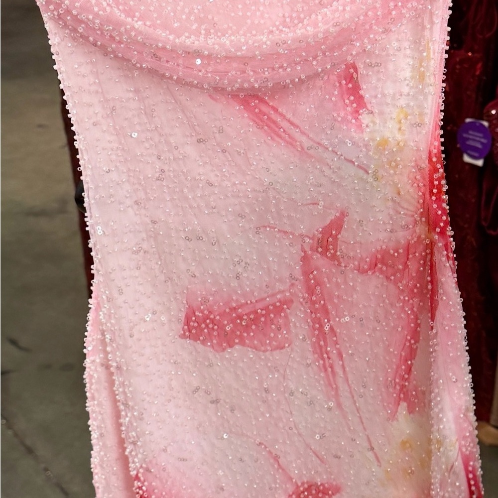 Pink Beaded Sheer Evening Dress - Homecoming party